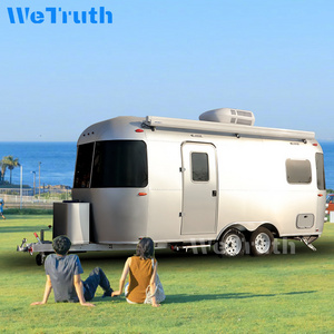 Galvanized sheet Small Fiberglass Travel Trailers Camper with Kitchen motorhome awning for Truck Camping 4-Person Capacity