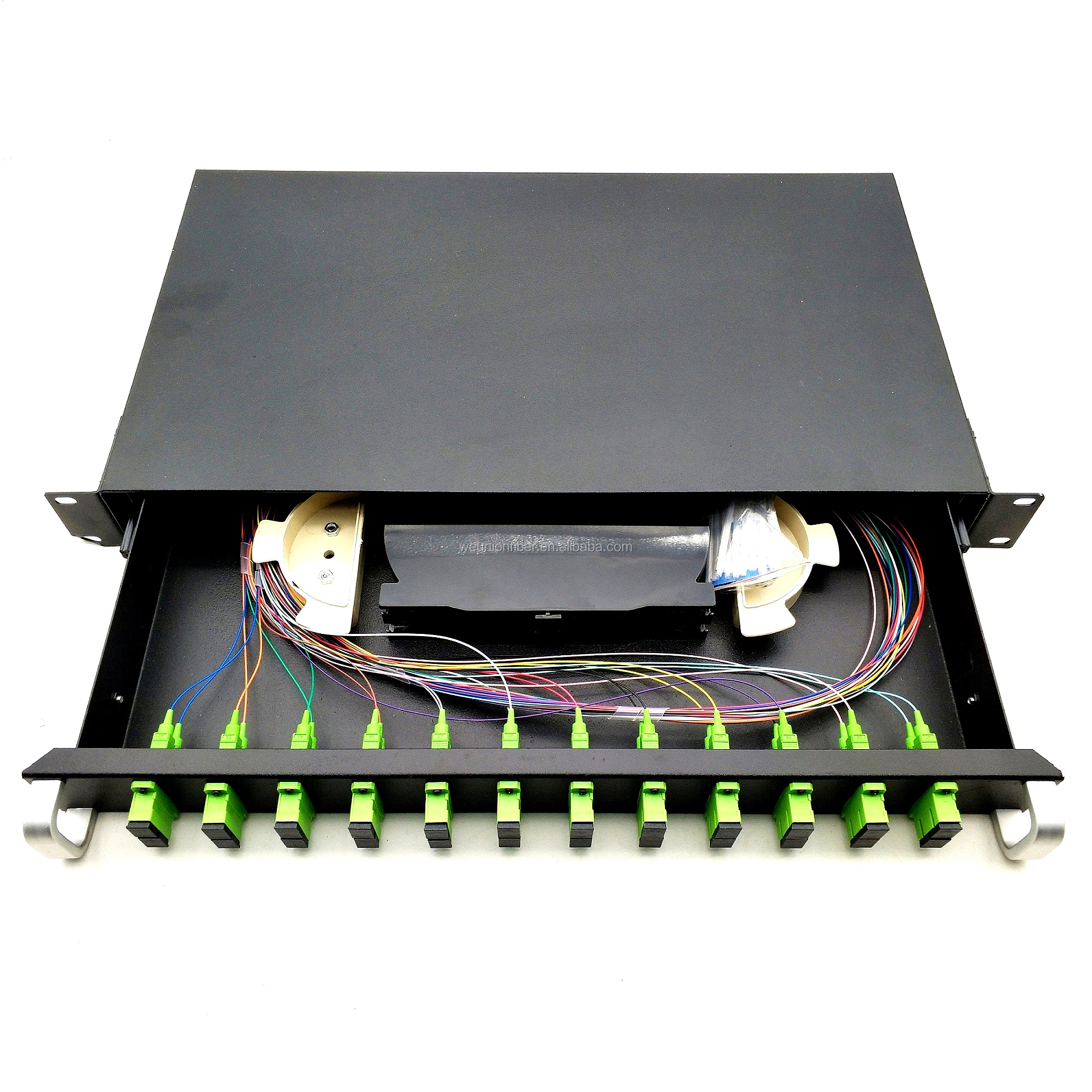 24 Port 1U 19 inch Fiber Patch Panel with adapter and fiber pigtail lc 24 port odf cabinets patch panel