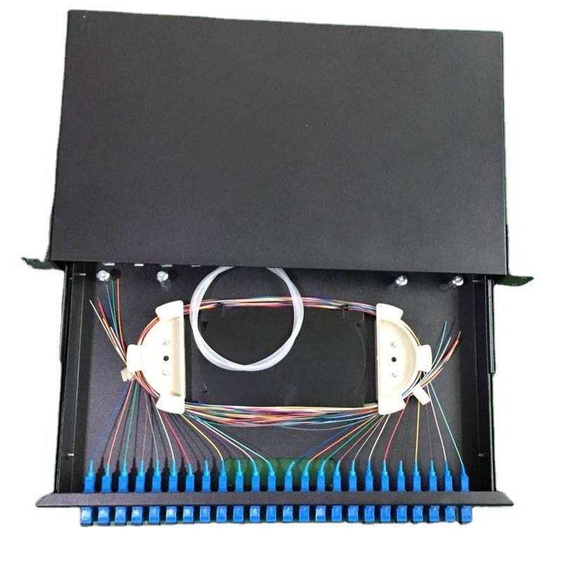 24 Port 1U 19 inch Fiber Patch Panel with adapter and fiber pigtail lc 24 port odf cabinets patch panel