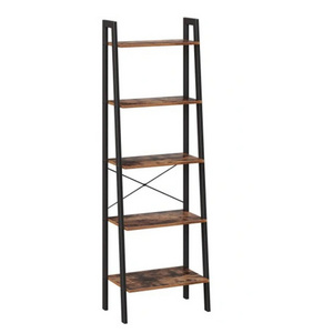 Living Room Furniture Bookcase Industrial Metal Frame Rack MDF Wooden Narrow Leaning Ladder Book Shelf Home Bookshelf