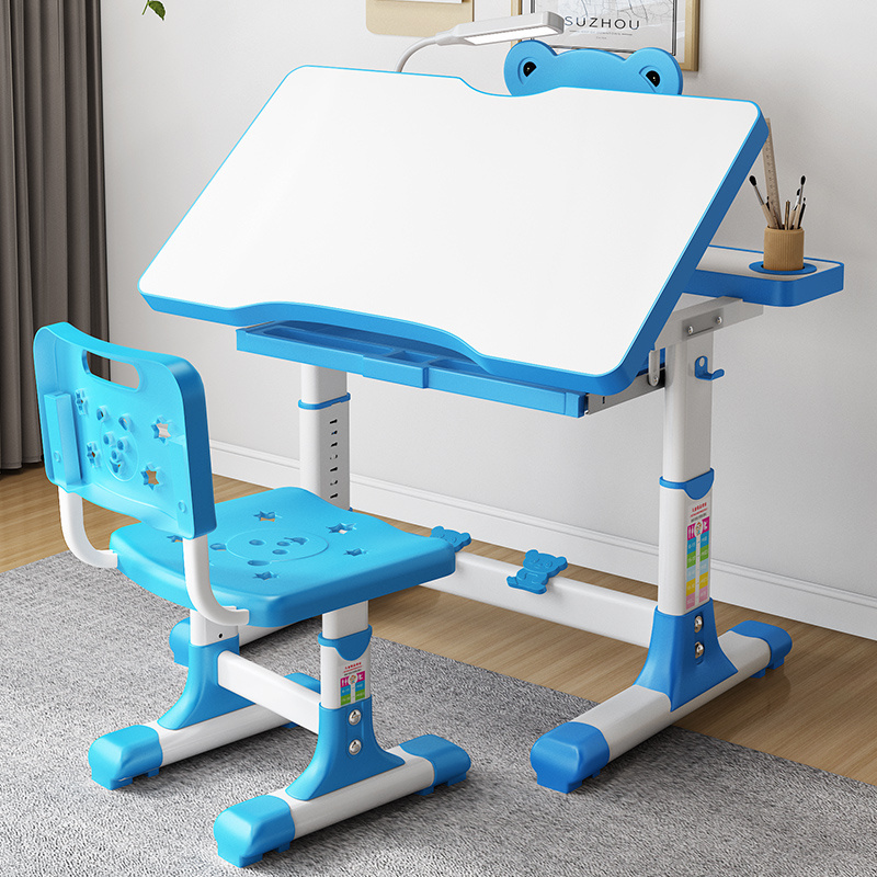 Height Adjustable children table and chair Large Storage Children Study Desk Kids Study Table With Storage Drawer Led