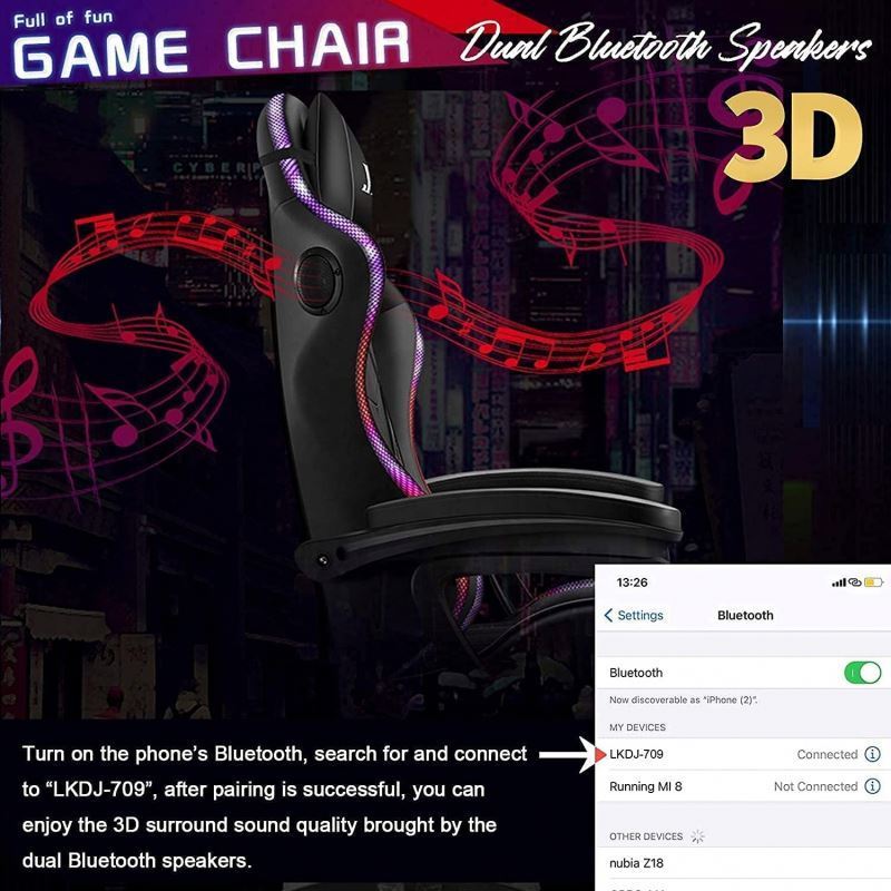 pink led rgb computer PC gamechair gaming pu leather gamer massage racing gaming chair with lights and speakers