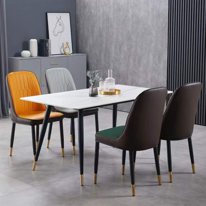 Modern Leather Chair PU Cushion With Round Seat Back And Metal Legs Dining Chair For Kitchen Restaurant