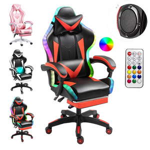 pink led rgb computer PC gamechair gaming pu leather gamer massage racing gaming chair with lights and speakers