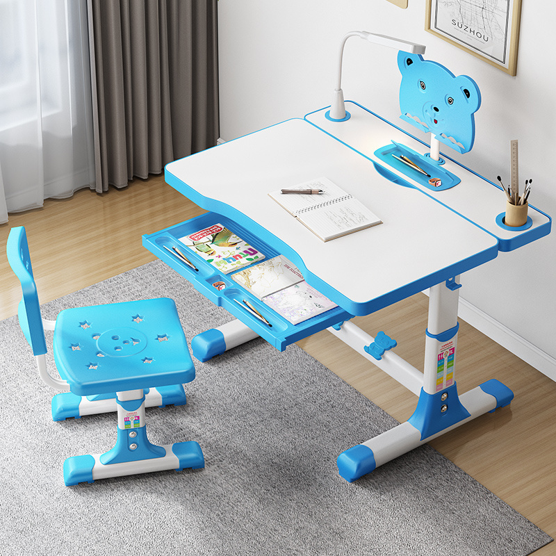 Height Adjustable children table and chair Large Storage Children Study Desk Kids Study Table With Storage Drawer Led