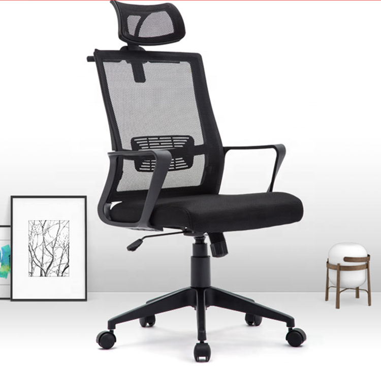 Ergonomic computer chair with headrest home breathable mesh fabric for sitting and reclining staff black office chair