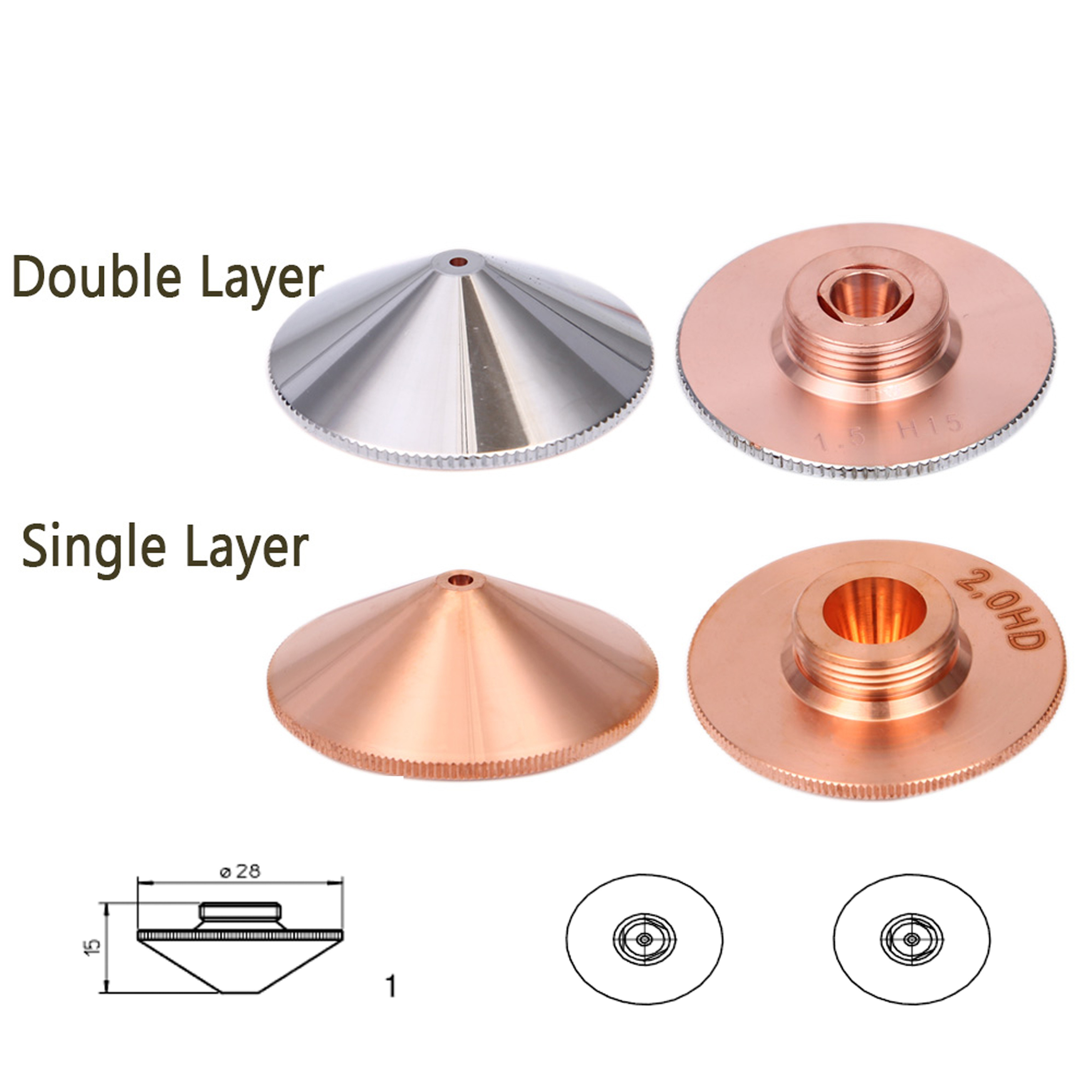 Dia 28mm OEM Fiber laser nozzle precitec copper single double layer laser nozzle for laser cutting machine