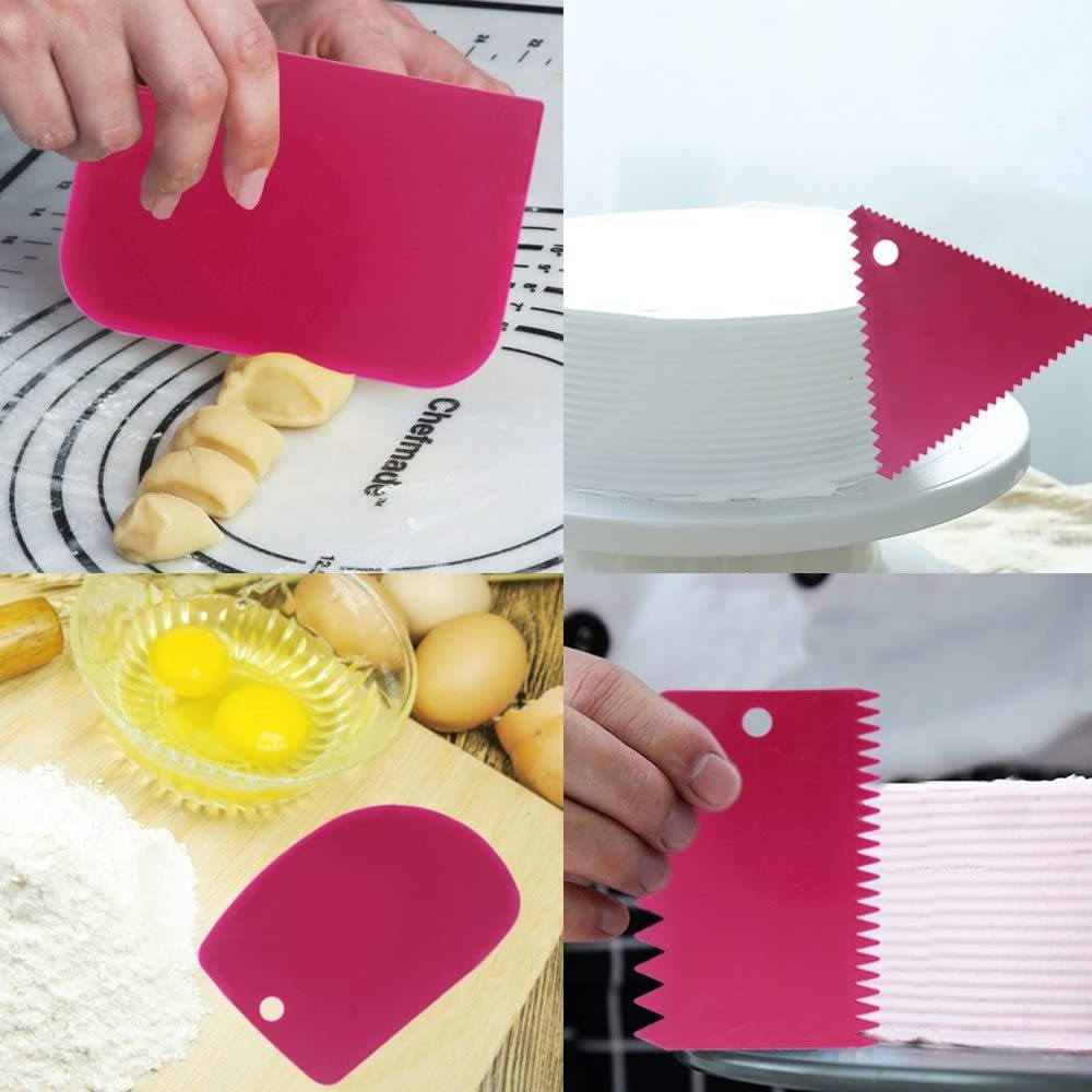 3 Pcs Cake Scraper Smoother Set, Cake Icing Smoother Tool for Cake Decorating, Plastic Dough Scraper