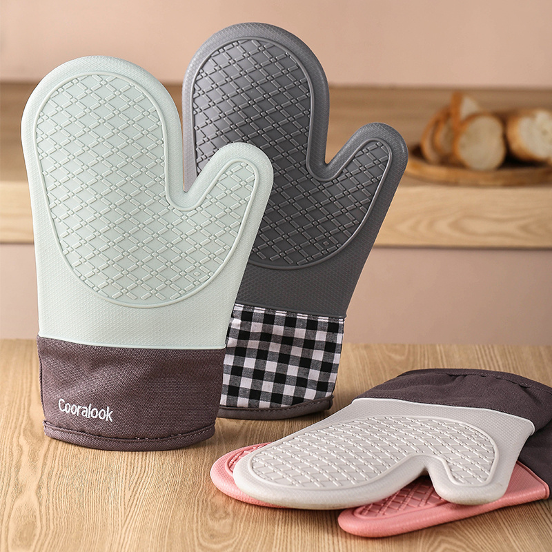 Custom Microwave Heat Resistant Double Cotton BBQ Silicone Oven Mitt Silicon Kitchen Gloves