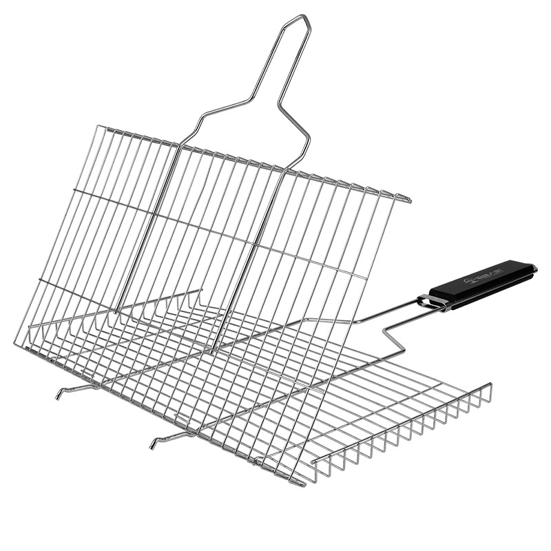 BBQ Wire Grill Basket Outdoor Camping Barbecue Accessories Wood handle Wire Mesh Grilling Basket