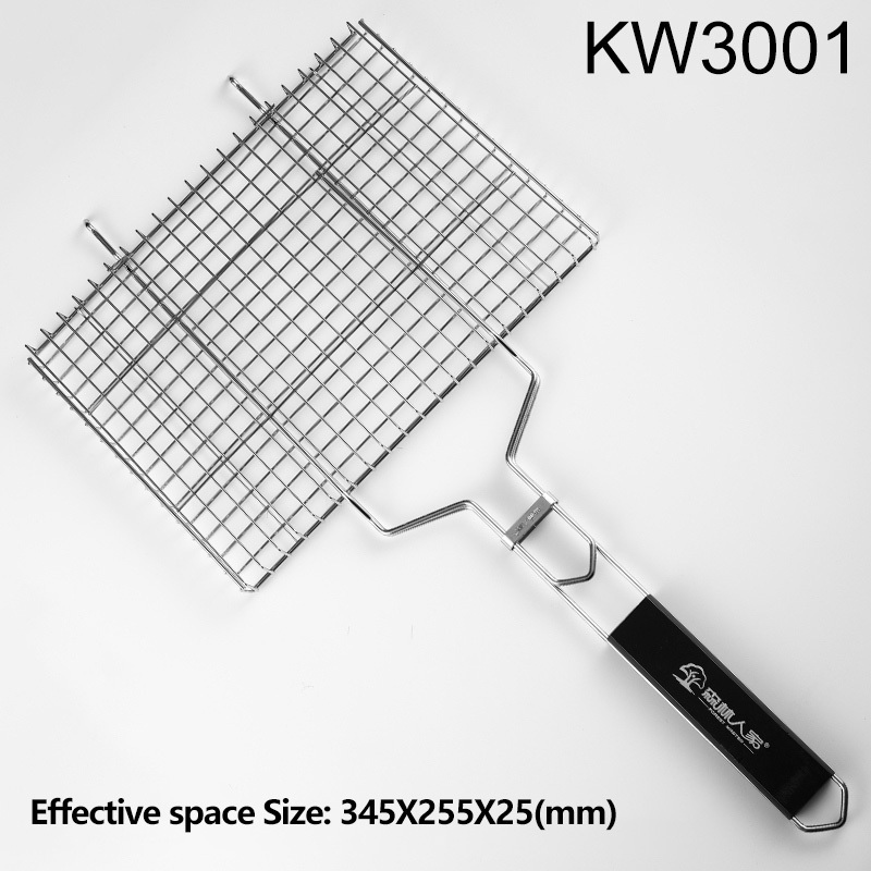 BBQ Wire Grill Basket Outdoor Camping Barbecue Accessories Wood handle Wire Mesh Grilling Basket