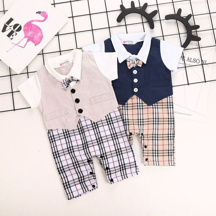 2022 Europe and the United States new foreign trade children's clothing - baby short sleeve bow tie Ha yi climbing clothes