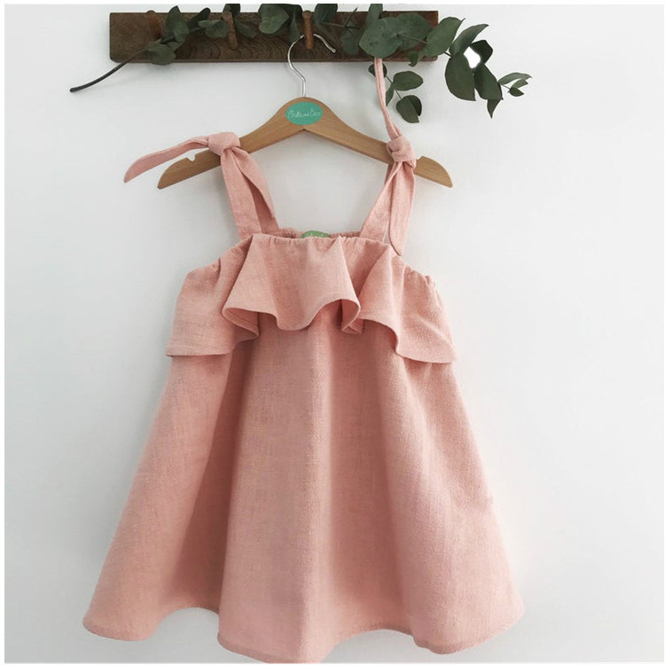 Baby Girl Summer Seaside Beach Skirt Kids Fashion Dress Girl Western Style Backless Skirt Children Linen Plain Skirt Dresses