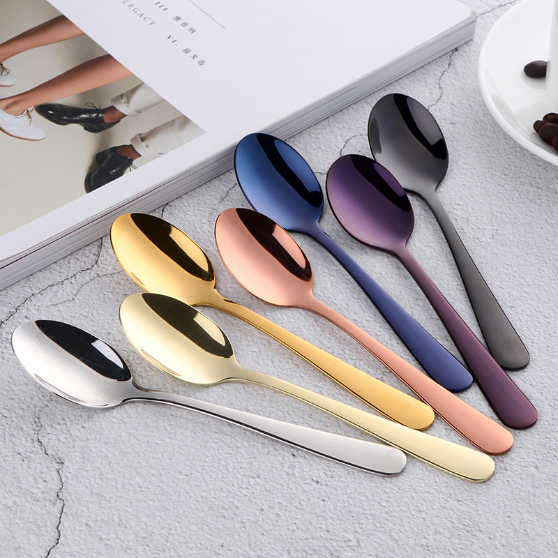 Colorful Mini Teaspoon Luxury Stainless Steel Rose Gold Tea Spoon Small Silver Scoop Mirror Tablespoon Tableware For Party