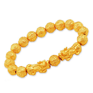 Fengshui Vietnam  Pixiu Bracelets Natural Stone Golden Color Bead Carved Inscription Charm Lucky Wealth Bracelet Jewelry