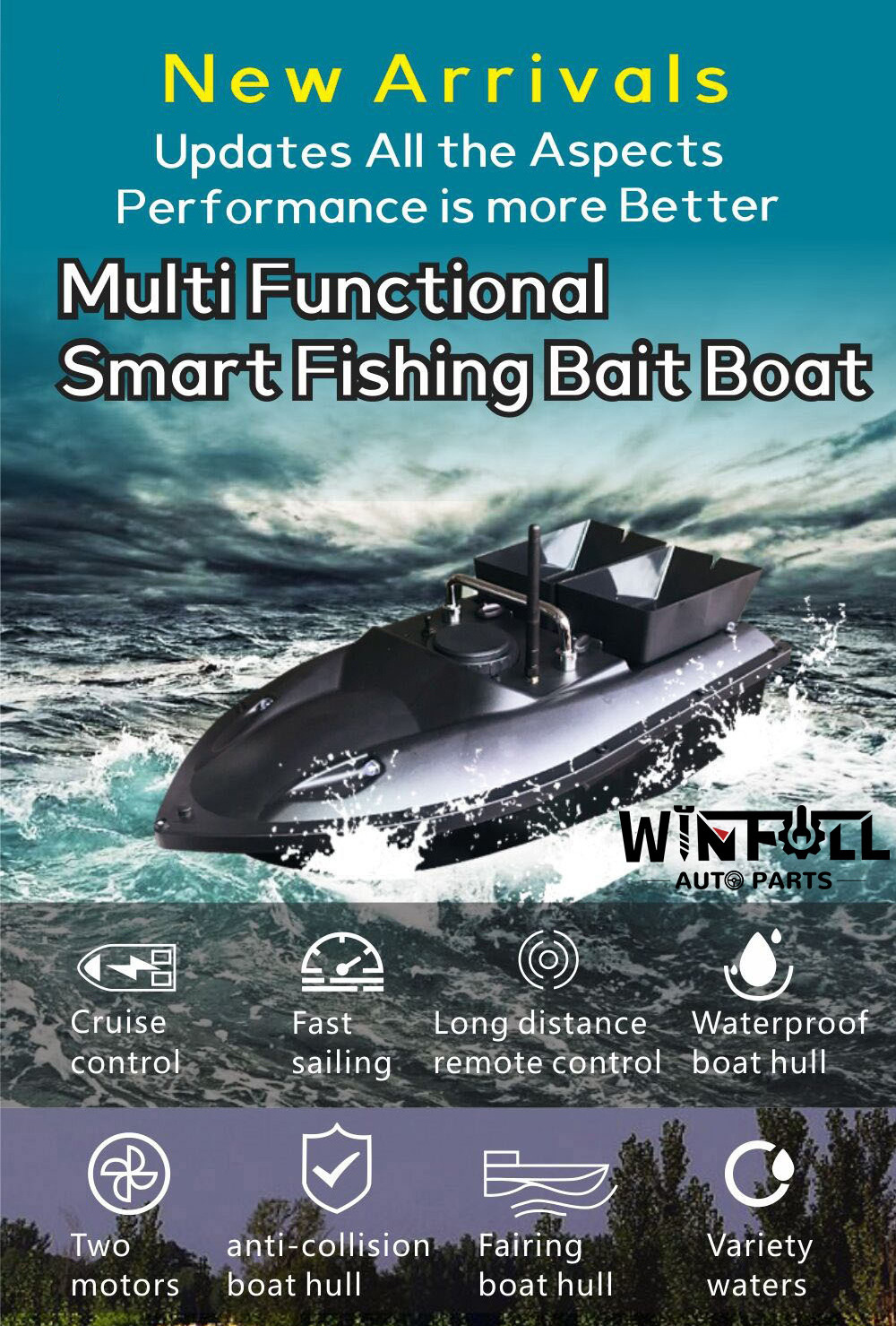 New Bait Boat 5200mah 1.5kg Bait Loading 2 pcs Hoppers Rc Boat Fishing Bait