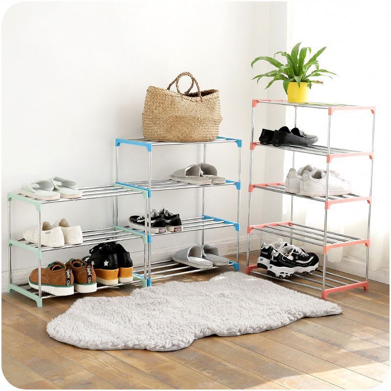 Racks Storage & Folding Cabinet With And Organizer Door Clothes Stands 1 Sitting Front Glass Store Shelving 4 Tier Shoe Rack