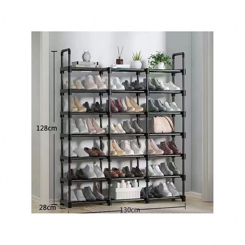 Door Metal And Cabinet Gray Back Slim Profile Telescopic 32 Pair Shoes Accessories 3Layers Is Divided High Quality Shoe Rack