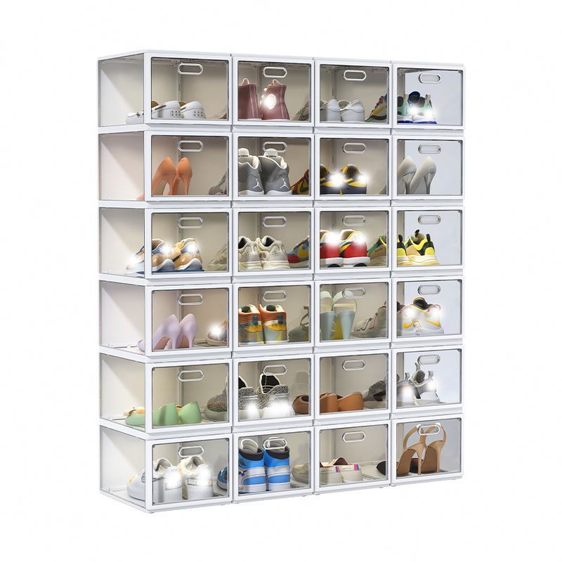 shoe rack Box With Hanger Transparent Plastic Chair Drawer Closed Automatic Ready Assembled Louver Door Boxes Shoe Storage Rack