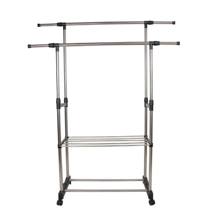 Drying Metal For Ceiling Hanger Stand With Shoe Clothing Boutique Display Long Indoor Double Layer Heavy Clothes Dryer Rack