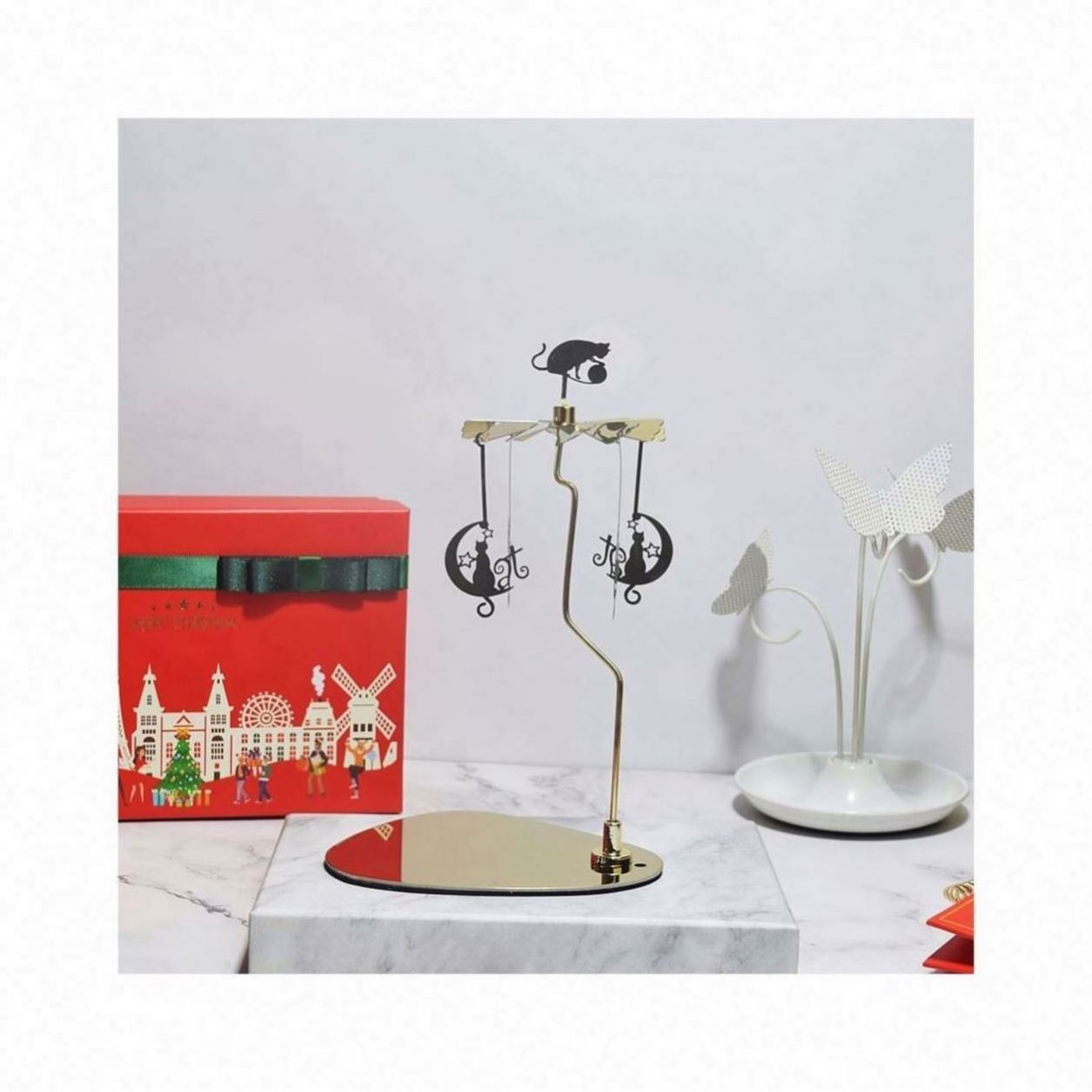 Candlestick Heat Rotating Spinning Tealight Carousel  Tea Light Snowflake Sticks Black Taper Wreath Swett 16 Candle Holder