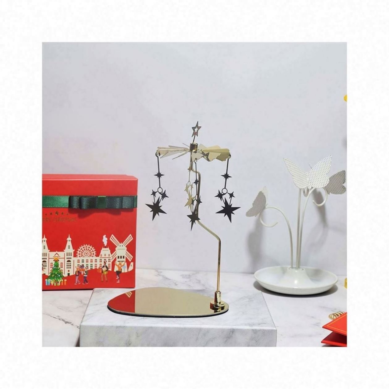 Candlestick Heat Rotating Spinning Tealight Carousel  Tea Light Snowflake Sticks Black Taper Wreath Swett 16 Candle Holder