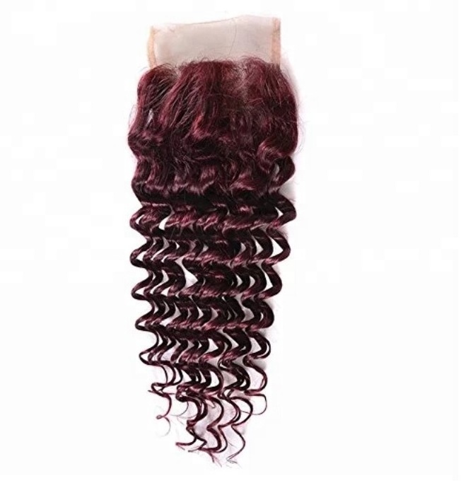 Wholesale 9a 36 inch burgundy deep wave extension unprocessed brazilian virgin human hair 99j wine red bundles with lace closure