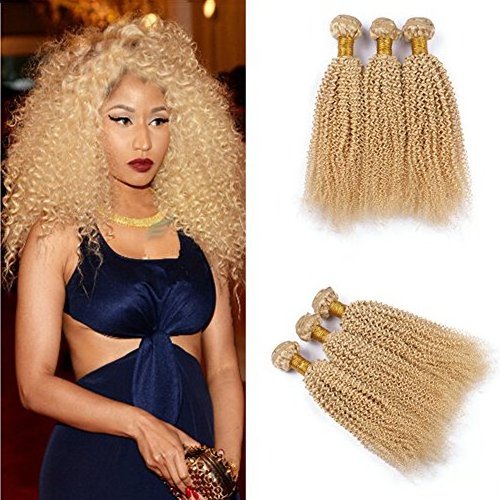 Wholesale Afro kinky curly 613 platinum blonde 100% cuticle aligned Brazilian virgin human hair bundles with closure in stock