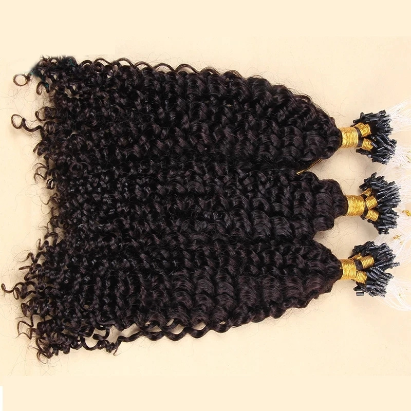 raw indian 12a cuticle aligned brazilian virgin human 1b natural wave kinky curly 3A 3B 4A 4B 4C micro links loop hair extension