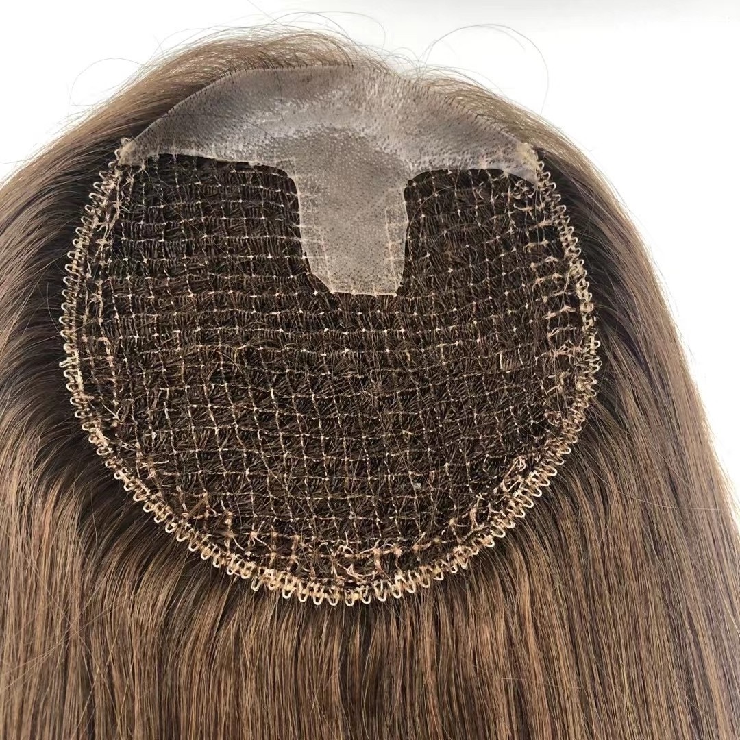 Dropshipping European Brazilian 100% Virgin Raw Human Hair Brown straight Fishnet Top PU Base Hair Piece Topper For Women