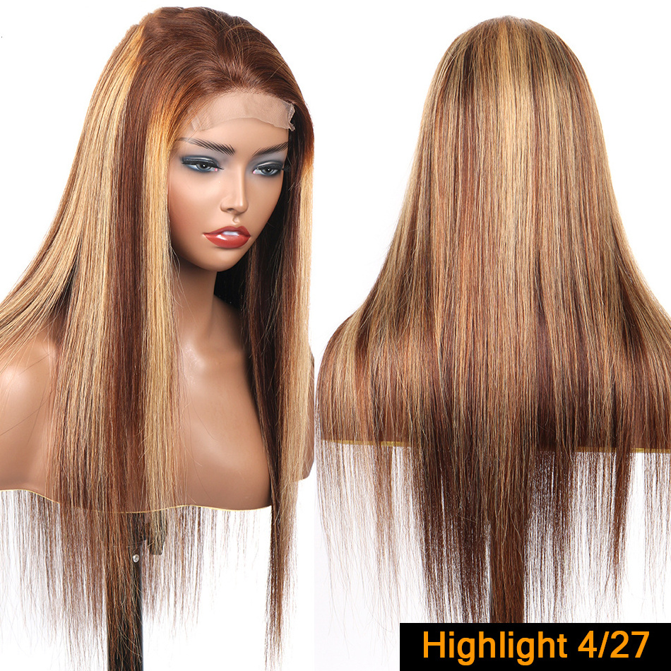 piano highlight brown wig ombre color long inch straight 13x4 13x6 hd lace front human hair wig