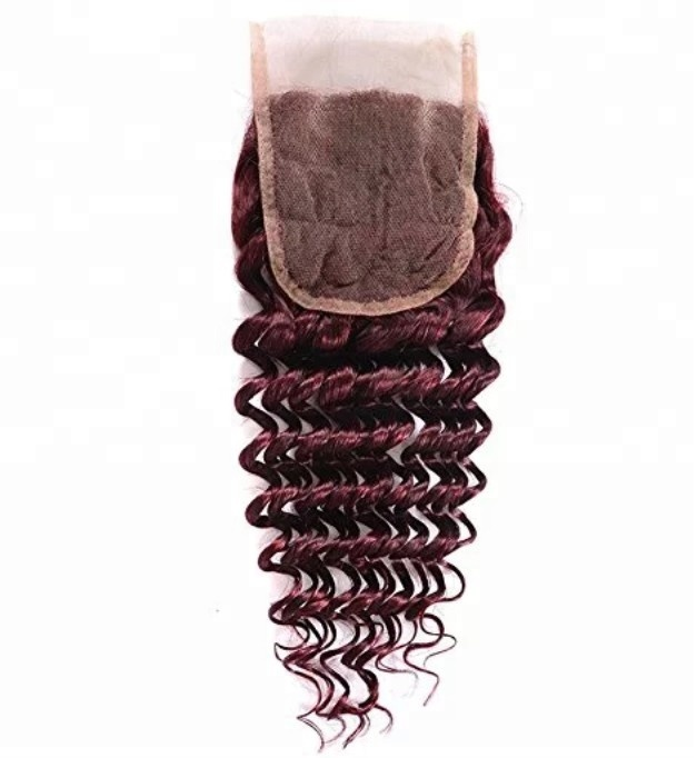 Wholesale 9a 36 inch burgundy deep wave extension unprocessed brazilian virgin human hair 99j wine red bundles with lace closure