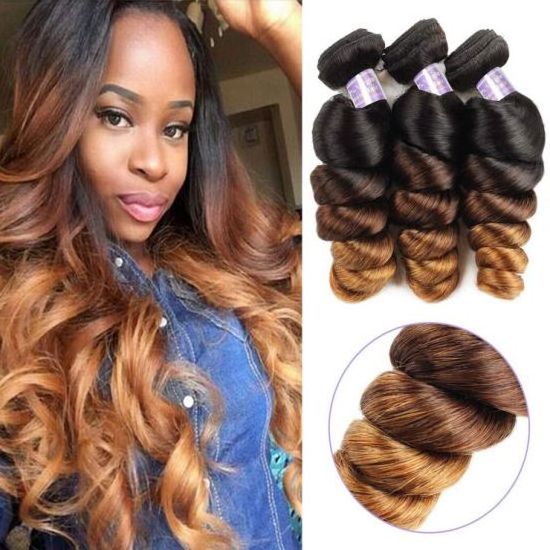 Wholesale 10a grade indian raw virgin remy human hair 1b 4 27  weave loose wave three tone ombre hair bundles