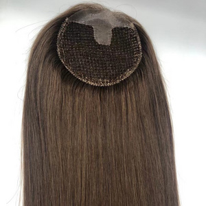 Dropshipping European Brazilian 100% Virgin Raw Human Hair Brown straight Fishnet Top PU Base Hair Piece Topper For Women