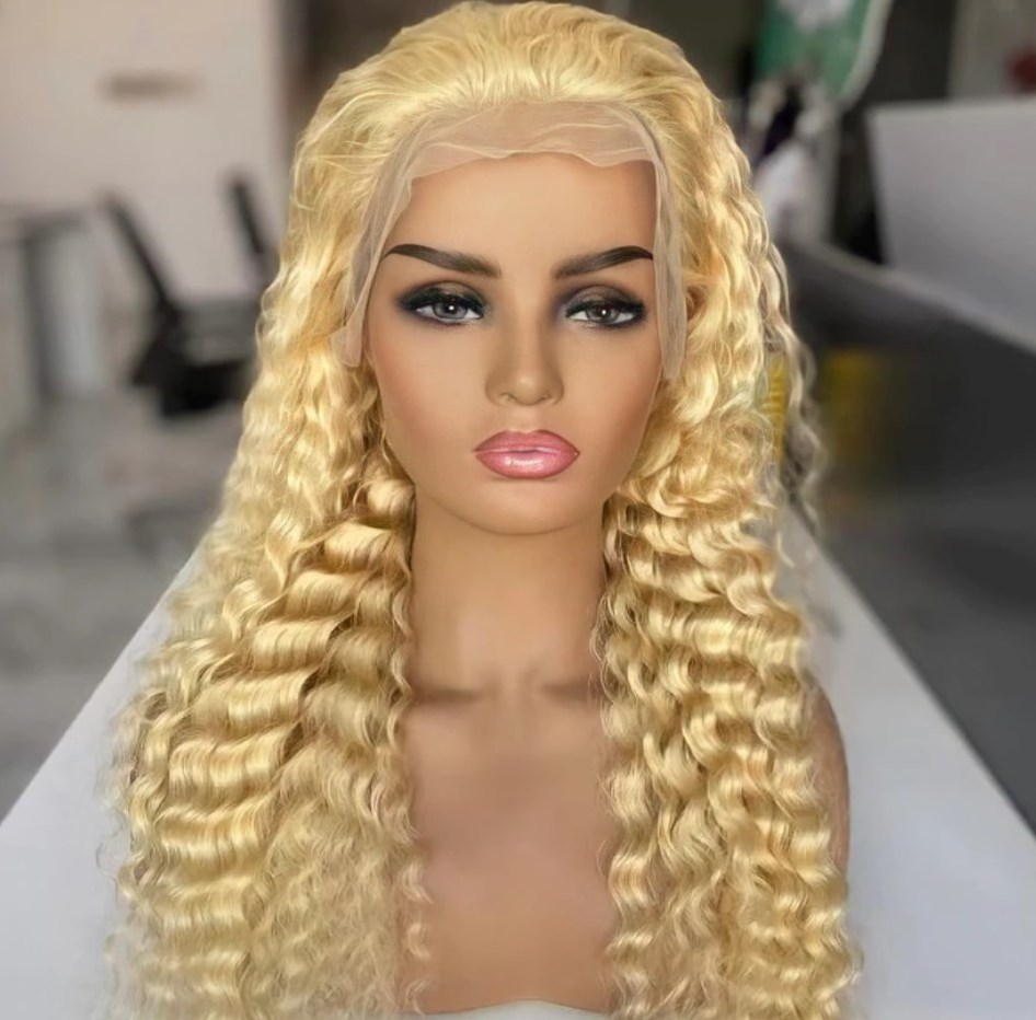 wholesale vendor ready to ship high density raw Cambodian Indian Vietnamese human hair 613 blonde curly lace frontal wigs