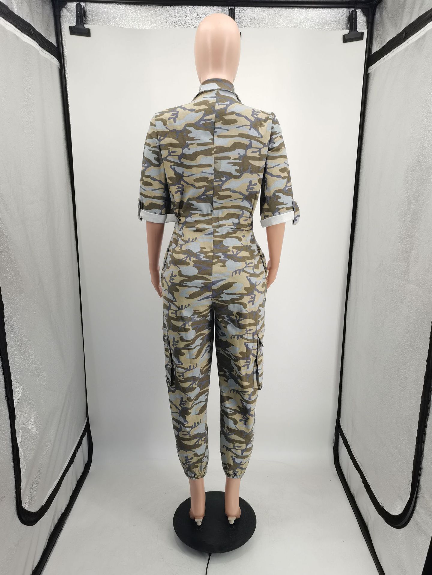 Sexy Camouflage Printing Women Loose Jumpsuit 4XL 5XL 2023 Half Sleeves Leisure Rompers Casual Bodysuit Cargo Pants