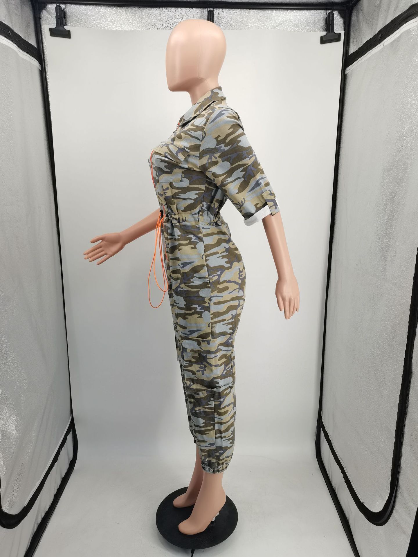 Sexy Camouflage Printing Women Loose Jumpsuit 4XL 5XL 2023 Half Sleeves Leisure Rompers Casual Bodysuit Cargo Pants