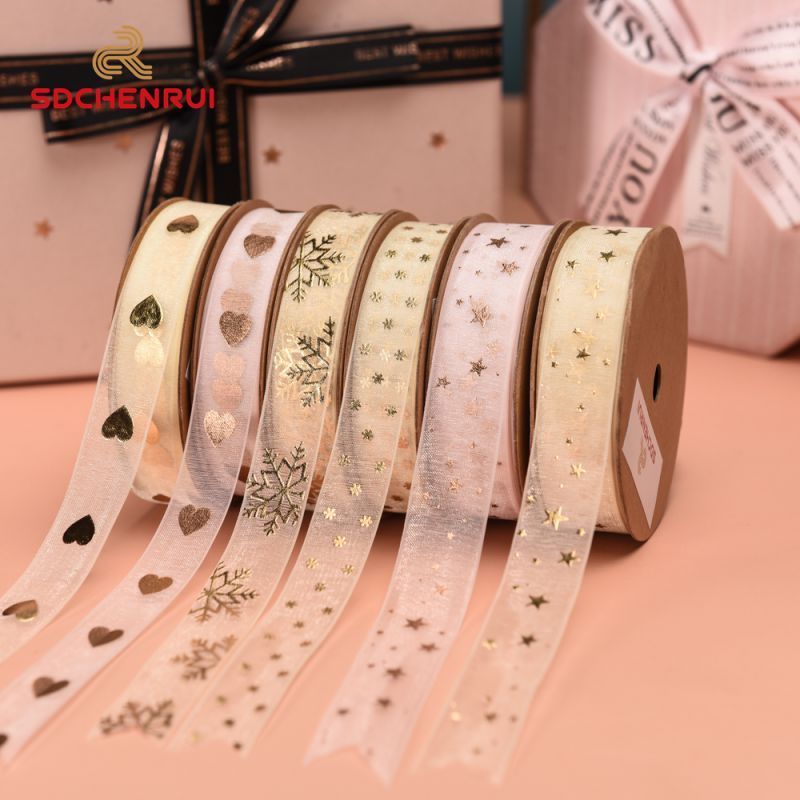 OEM For Decoration Garment Accessory Christmas gift Polyester Material Organza Voile Ribbon Chiffon Lace Voile Ribbon