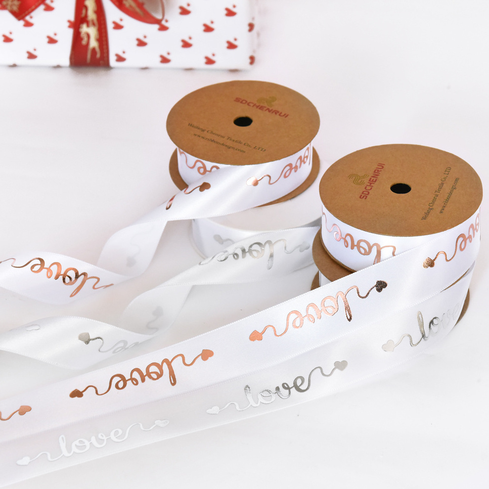 China customized 1-150cm Gold Foil Printed Red Christmas Decorative Grosgrain ribbon for decoration