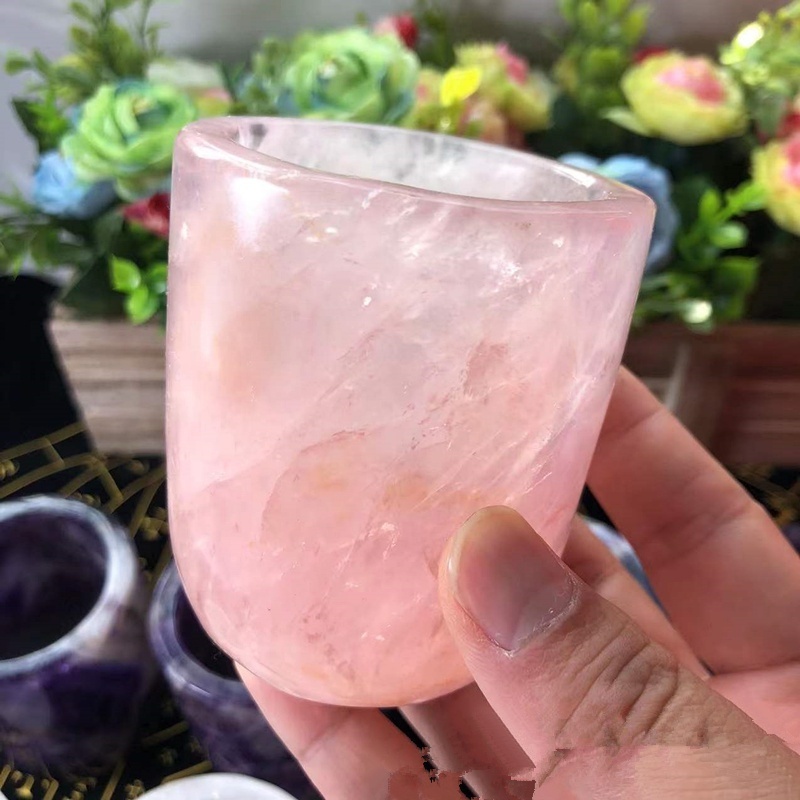 WEIFENG Wholesale Natural Crystal Stone Rose Quartz Dream Amethyst quartz healing crystal cup For Gift