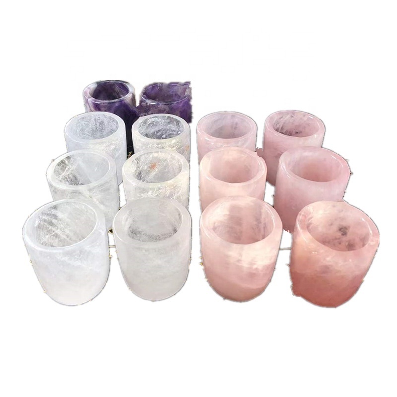 WEIFENG Wholesale Natural Crystal Stone Rose Quartz Dream Amethyst quartz healing crystal cup For Gift