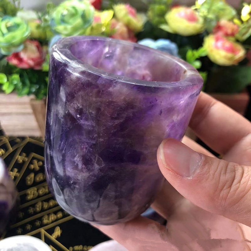 WEIFENG Wholesale Natural dream amethyst crystal cup Rose Quartz healing crystal tea cup For Gift