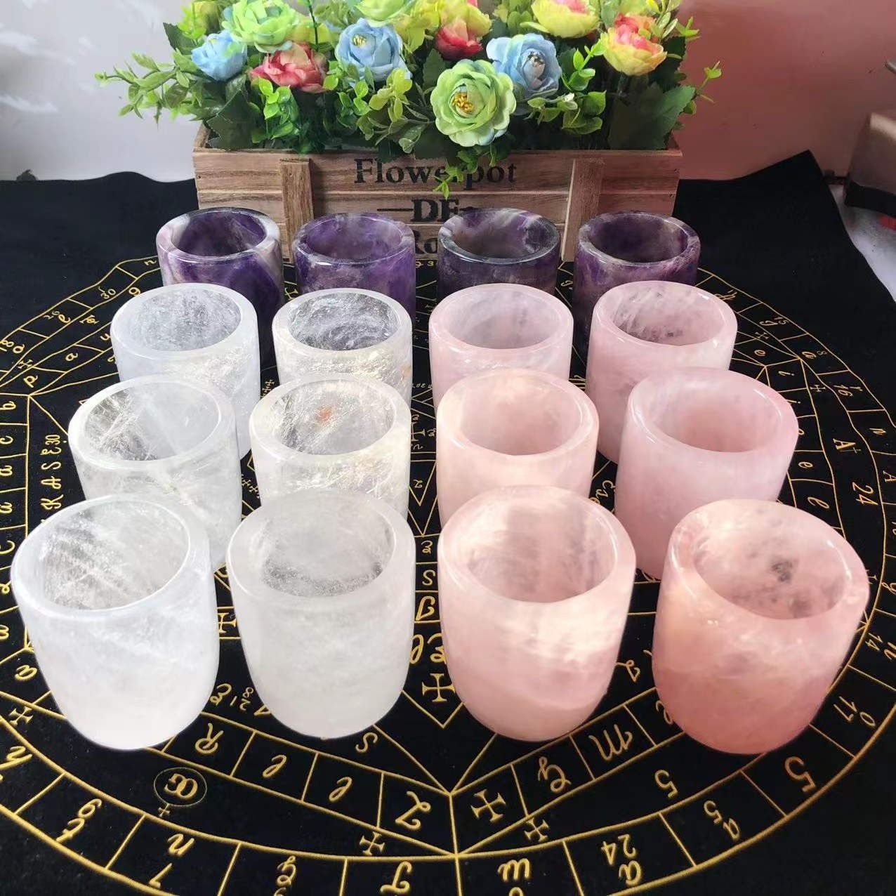 WEIFENG Wholesale Natural Crystal Stone Rose Quartz Dream Amethyst quartz healing crystal cup For Gift