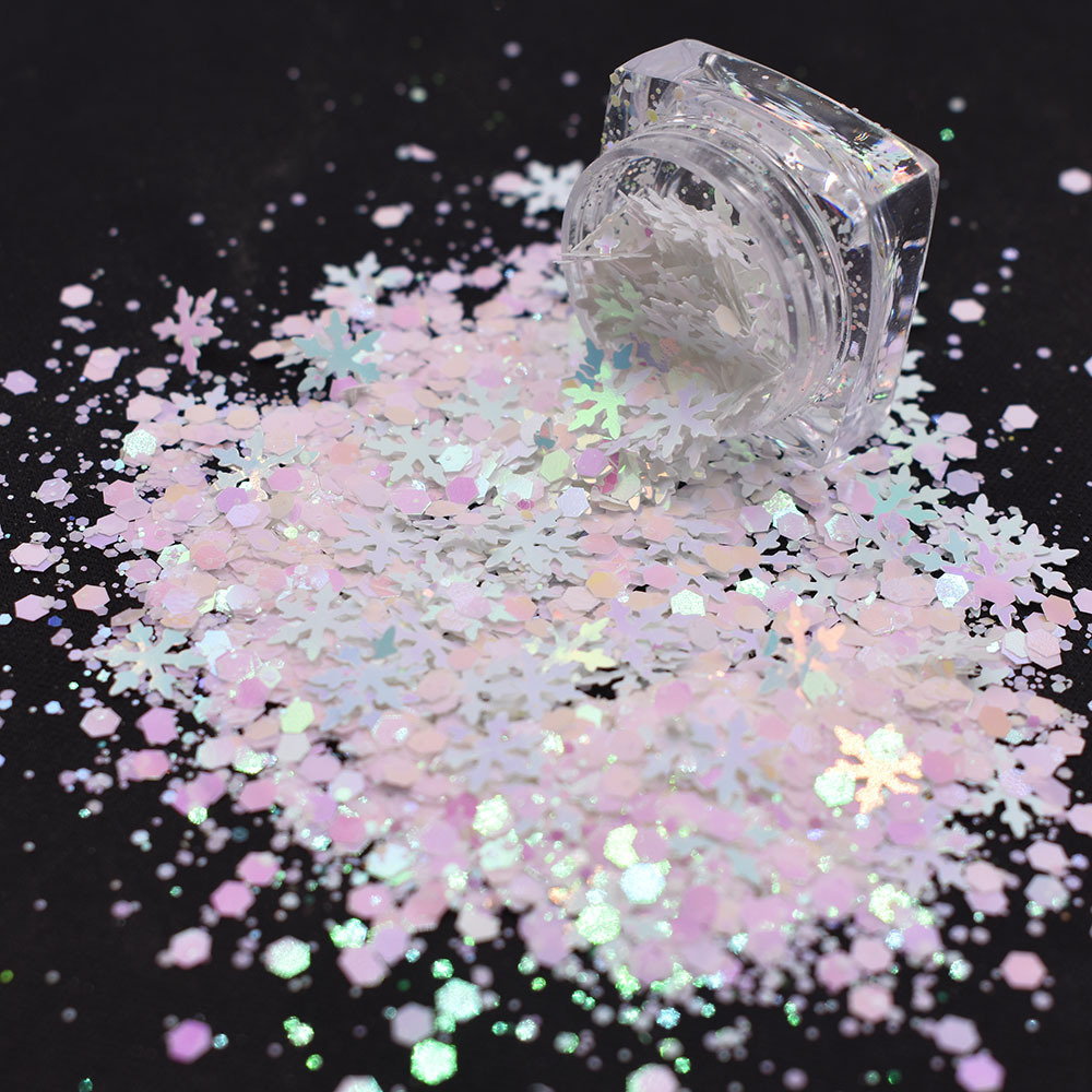 Christmas theme decoration and opal chunky pink  glitter snowflake shaped glitter mix glitter