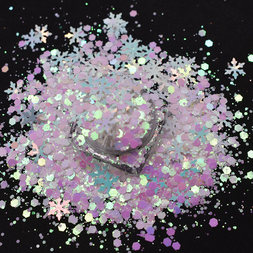 Christmas theme decoration and opal chunky pink  glitter snowflake shaped glitter mix glitter