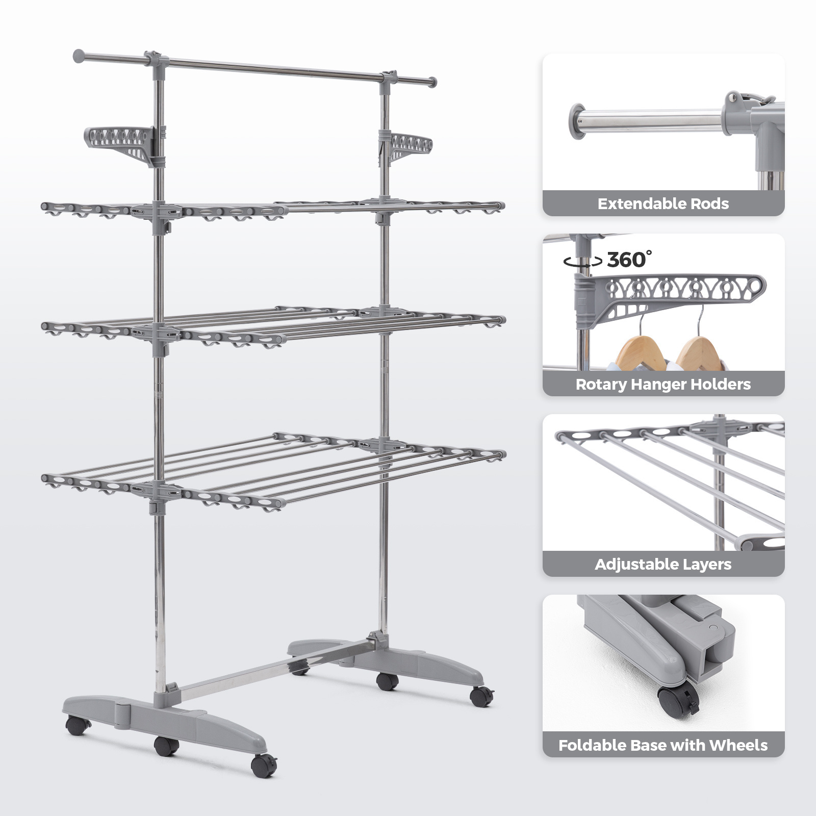 3 Layers Foldable Display Rack Drying Rack Stainless Steel Clothes Dryer Rack