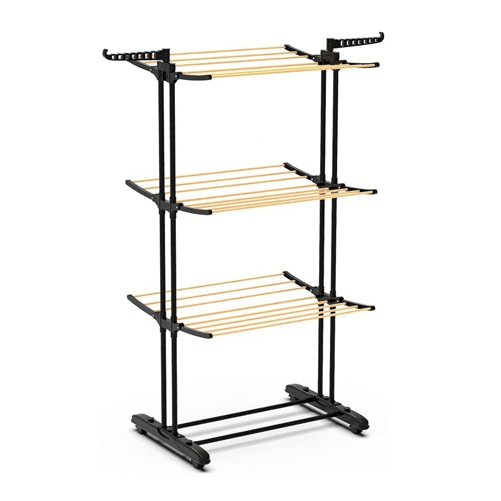 3-layer Clothes Dryer Rack, three tiers Clothes Shelves, Wood Look Drying Racks indoor and out door