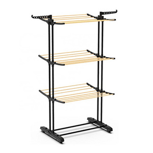 3-layer Clothes Dryer Rack, three tiers Clothes Shelves, Wood Look Drying Racks indoor and out door