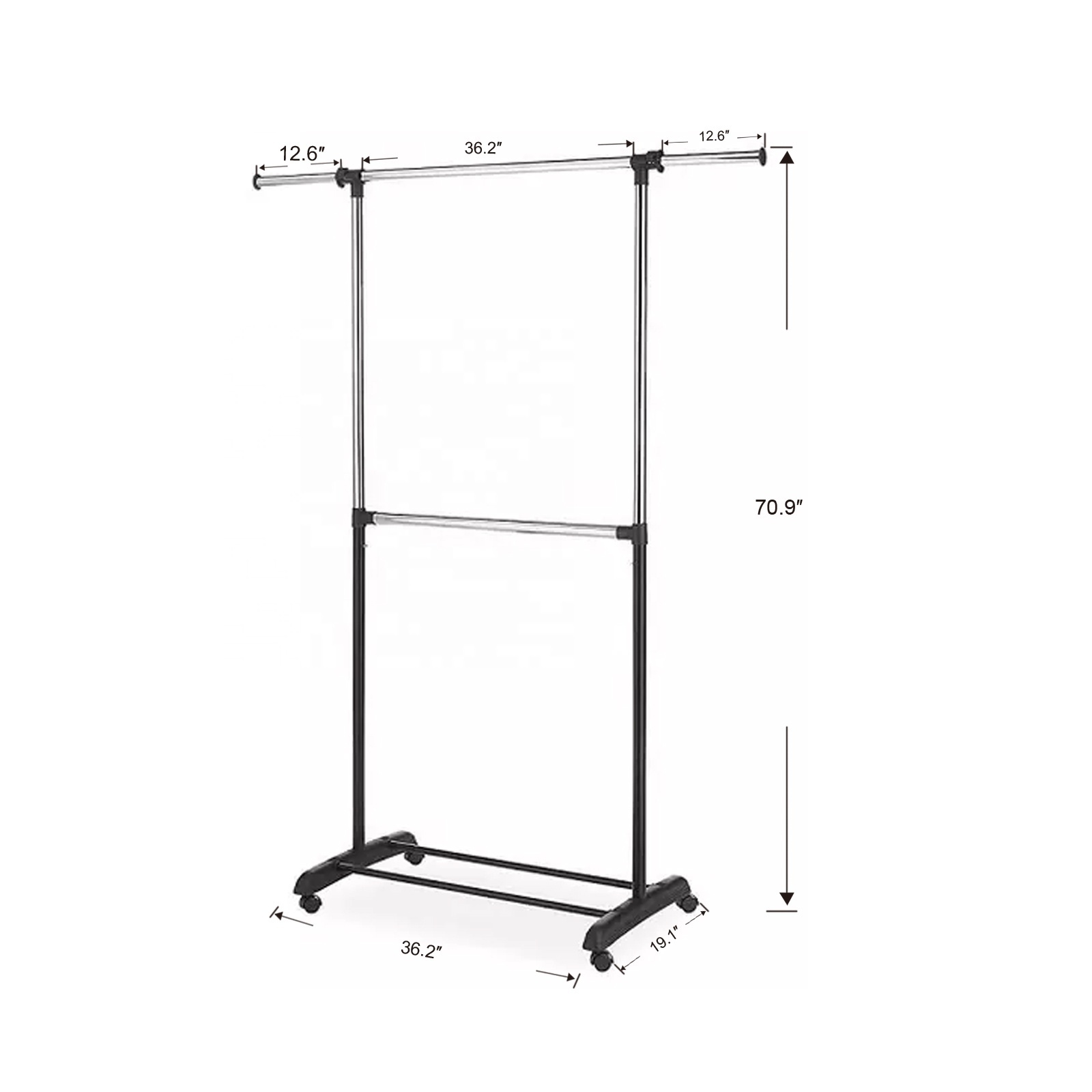 Adjustable height Extensible Stainless steel organizer  Rod Portable Clothing Hanging Garment Rack with commodity shelf