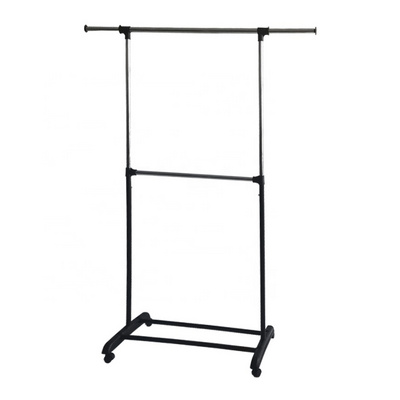 Garment Drying Rack with Wheels, Single-Rod Black Clothes Dryer Rack and Width Rolling Metal Clothes Rack